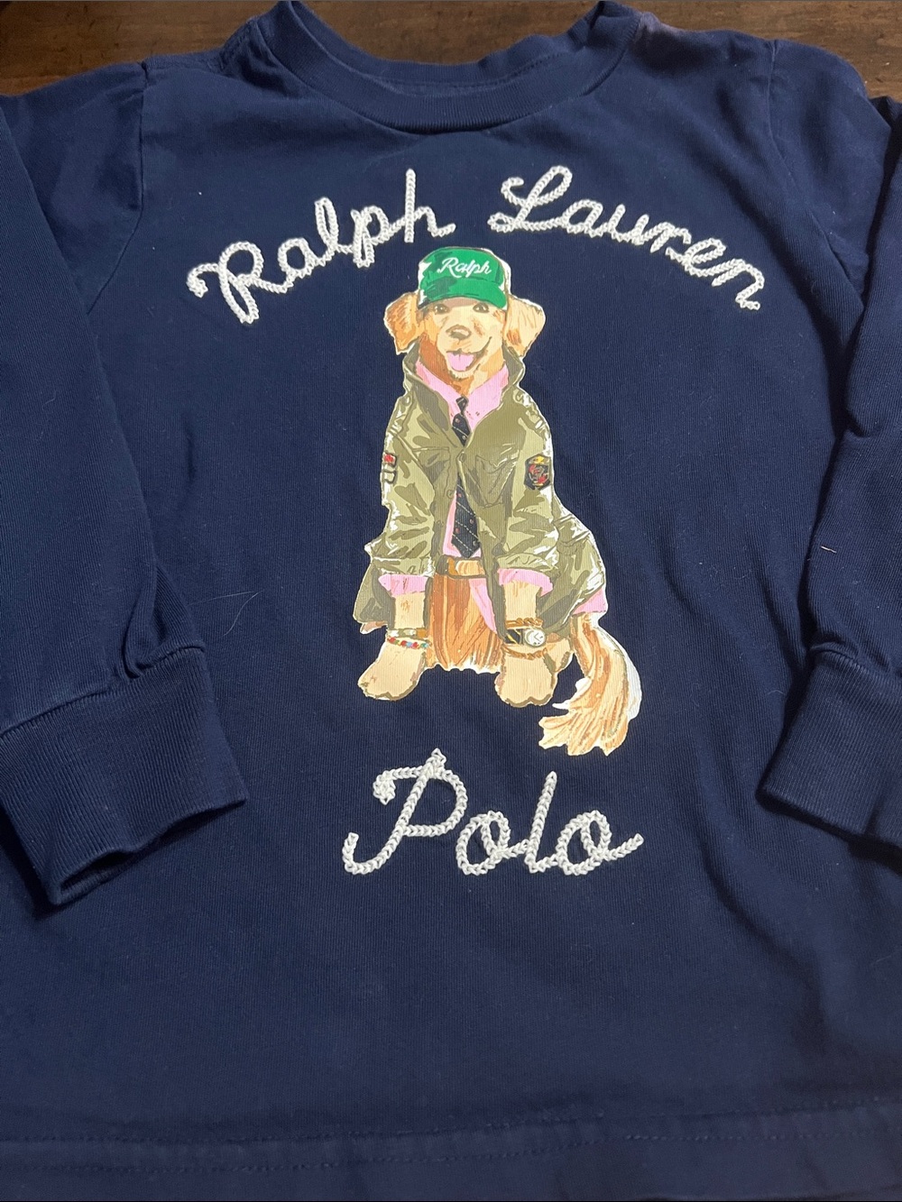 Ralph Lauren Navy Long-Sleeve Dog Graphic Tee Size 3
